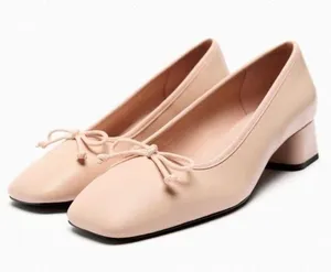 New Leather Ballet Flats Shoes With Block Heels Beige Eu 40 Us 9 thumbnail 1