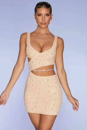 Oh Polly Embellished Cut Out Mini Dress blush pink size 8 thumbnail 1