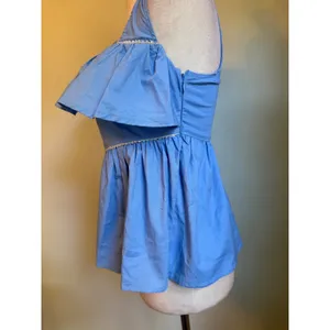 Blue Ruffle Peplum Top beaded y2k‎ coquette cottage dainty top shirt fairy retro thumbnail 2
