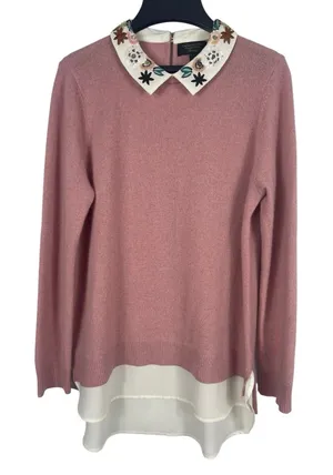 Cashmere Charter Club Sweater Womens M Pink 100% Cashmere Embellished Collar thumbnail 1
