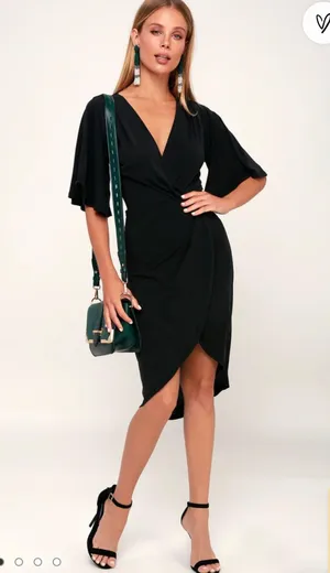 Lulus Dulcet Washed Black Surplice Midi Dress thumbnail 1