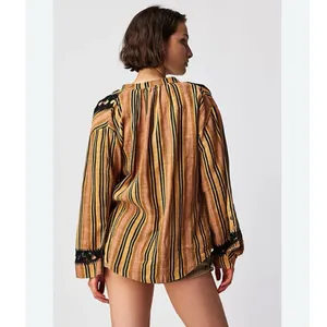 NWOT Free People Castaway Striped Crochet Long Sleeve Button Up Top Medium thumbnail 2