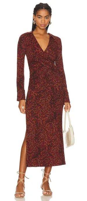 NWOT Free People Shayla Floral Long Sleeve Wrap Dress Small, CHOCOLATE COMBO S thumbnail 1