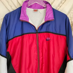 Nike‎ Vintage 90s Style Colorblock Windbreaker Jacket Red Blue Purple Womens L thumbnail 6