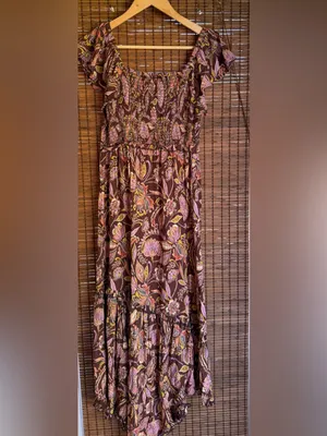 Vintage Angie Autumn Petals Brown Floral Boho Maxi Dress Size Small NWOT thumbnail 9