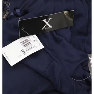 X By Xscape Plus Size Ruched Lace Gown Dress XC121W Navy Blue 18W thumbnail 3