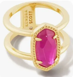 Kendra Scott Elyse Double Band Gold Tone Pink Stone Ring Size 6 thumbnail 1