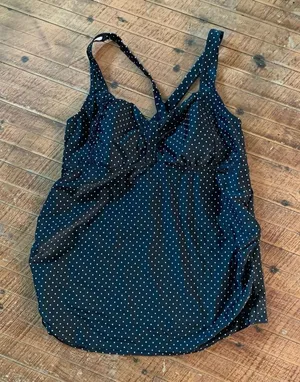 Motherhood Maternity black & white polka dot ruched side L tankini top thumbnail 1