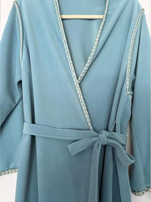 Vanity Fair Vintage Light Turquoise Wrap Robe with Braided Trim and Belt thumbnail 3