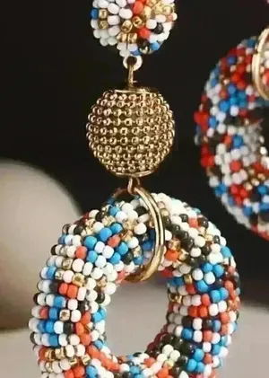 Seed‎ Bead Circle Earrings Red thumbnail 1