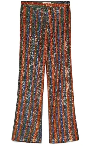 Zara The Abbey Flared Sequin Pants Women S Orange Black Striped Retro Party Glam thumbnail 1