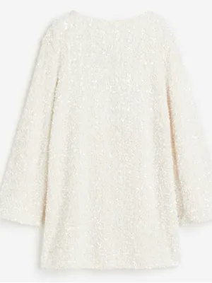 H&M White Sequin Back Black Bow Viral Mini Whimsical Dress Sz XS Holidays New Years thumbnail 6