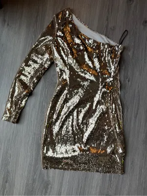 Missguided One Shoulder Gold Sequined Mini Dress Size 2 thumbnail 5