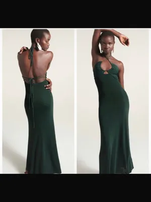 Zara Emerald Green Backless Halter Maxi Dress thumbnail 2