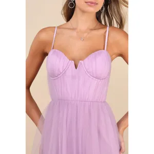 Lulus Unforgettable Poise Lilac Tulle Bustier Tiered Maxi Dress Formal Large NWT thumbnail 4