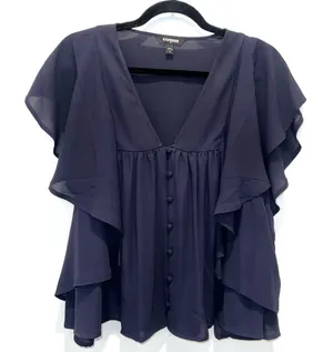 Express Deep Blue Ruffle Blouse thumbnail 1