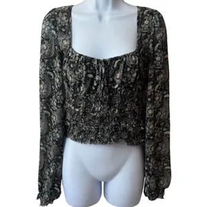 Free People Lolita Peasant Blouse Dark Floral Combo Milk Maid Dark Romantic S thumbnail 2