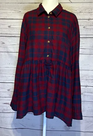 American Eagle Outfitters Large Red & Navy Plaid Button-Up thumbnail 1