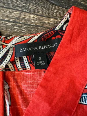 Banana Republic Mini Dress Womens S Red Excellent Tropical Balloon Sleeve Belted thumbnail 6