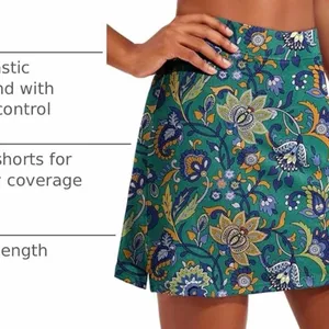 Ekouaer Women 16" Golf Skort Green Floral Paisley Tennis Skirt Pockets Large thumbnail 6