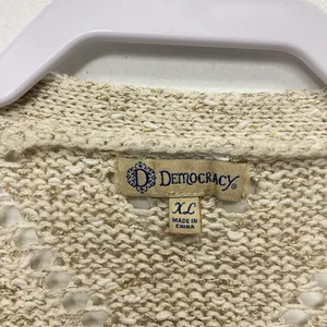 Democracy‎ Open Cardigan Women's XL Beige Gold Lurex Open Knit Sweater thumbnail 3