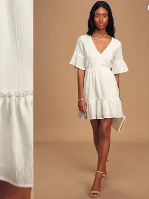 LULU's Bachelorette Engagement Bridal Shower Honeymoon Flowy Babydoll Mini Dress thumbnail 2