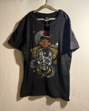 Harley-Davidson Engine Snake Skull Graphic Tee Black Mineral Wash Large NWT thumbnail 1