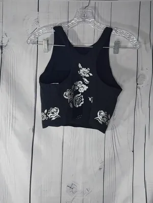 Athleta Black Floral Conscious Eyelet Racerback Cropped Activewear Tank Top thumbnail 4