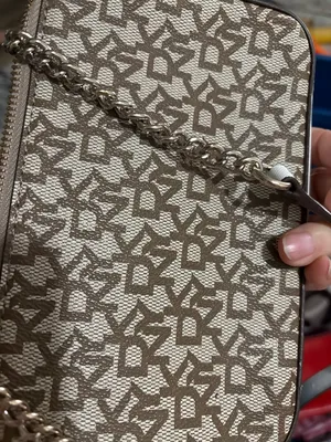 DKNY Beige and Brown Logo Crossbody Bag with Chain Strap thumbnail 7