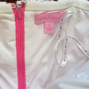 Lilly Pulitzer Textured Pink Cotton & White Lace Strapless Shift Dress Resort thumbnail 6