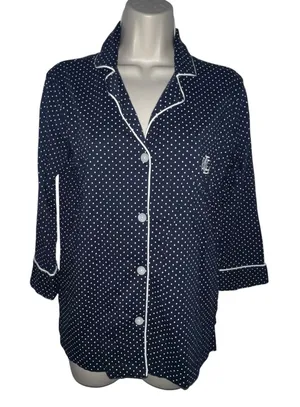 Lauren Ralph Lauren Navy Blue & White‎ Polka Dot Cotton Night Shirt Small Logo thumbnail 1