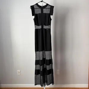 Guess sz S Black Maxi‎ Dress Lace Panel Ruffle Gown Goth Whimsigoth Romanic thumbnail 2