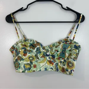 Anthropologie Floral Cropped Embroidered Ruffle Bustier Spaghetti Strap Top XXS thumbnail 5