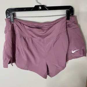 Nike Dri Fit Lined Women's Athletic Shorts Mauve Swoosh Logo Excellent Condition thumbnail 1