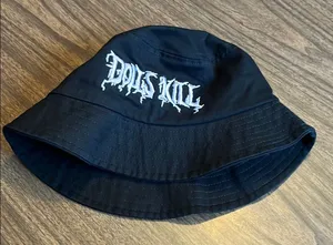 Dolls Kill Black Bucket Hat White Logo Embroidery thumbnail 1