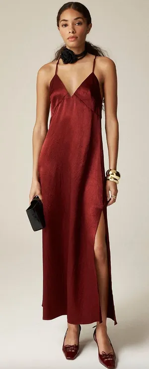 J.Crew Cross Back Dress Textured Satin Slip Burgundy Evening Formal US 14 NWT thumbnail 1