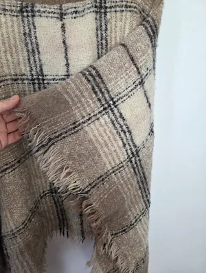 World Market Soft Furry Poncho Shawl Plaid Autumn Academia Fringe Warm Layering thumbnail 6