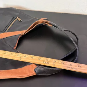 Reversible Vegan Leather Hobo Bag Black Brown Colorblock Slouchy Minimalist BOHO thumbnail 9