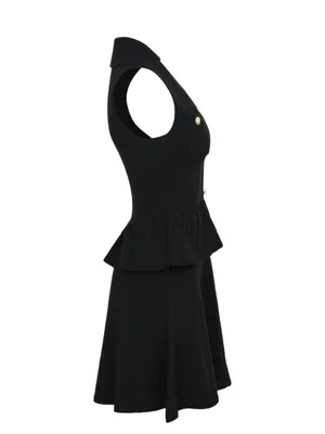 Black Tweed Mini Dress | Gold Button Sleeveless Peplum | Chic Luxury L thumbnail 3