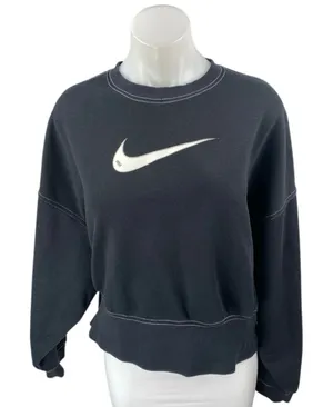 Nike Women's Black Logo Long Sleeve Crew Neck Oversized Sweatshirt Shirt Top S thumbnail 1