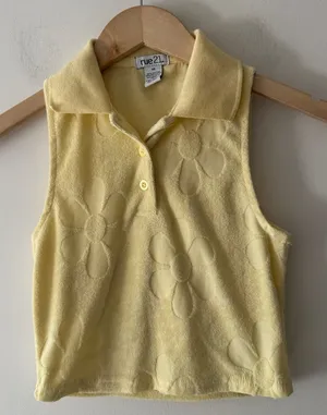 Rue 21‎ Yellow Terry Floral Sleeveless Polo Top thumbnail 1