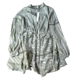 ASOS Light Sage Striped Ruffle V-Neck long sleeve dress thumbnail 1
