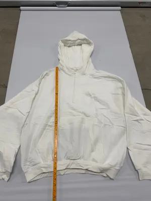 White Quarter Zip Hoodie Oversized Cotton Blend Fleece Sweatshirt size L thumbnail 2