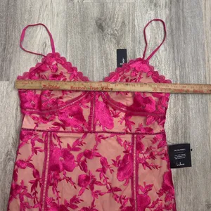 Lulus Magenta Pink Floral Lace Mini Dress Nude Lining Size XL NEW thumbnail 5