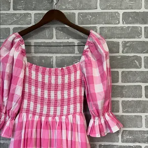 Aura Pink Gingham Puff Sleeve Midi‎ Dress Women’s Size Small thumbnail 3