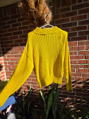 Marc NY Mustard Yellow Open Knit Cotton Sweater Size M thumbnail 5