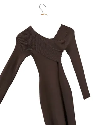 REVOLVE x SUPERDOWN Ysabel Off Shoulder Brown Ribbed Long Sleeve Mini Dress thumbnail 6