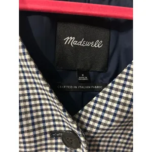 Madewell Italian Fabric Plaid Button Front Vest Navy Black‎ White Size 8 thumbnail 2
