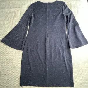 Lauren‎ Ralph Lauren Dress Womens 8 Navy Blue Bell Sleeve Metallic Sheath Party thumbnail 2