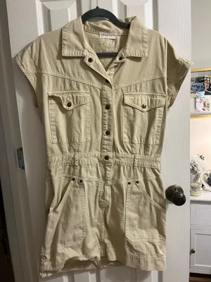 Kaki Denim Button up Dress Tan Size L thumbnail 1